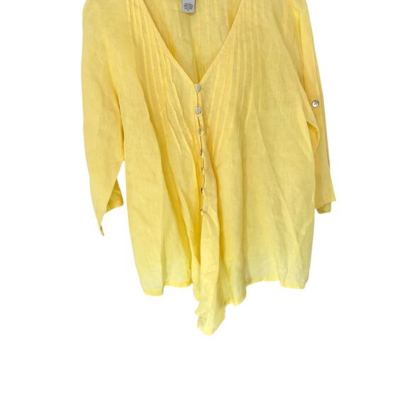 Soft Surroundings Yellow Pleated Lagenlook Coastal Linen Blouse Medium Petite - Picture 4 of 12